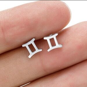 2 FOR $25 18K White Gold (Rhodium) Unisex Gemini  Zodiac Sign Minimal Earrings
